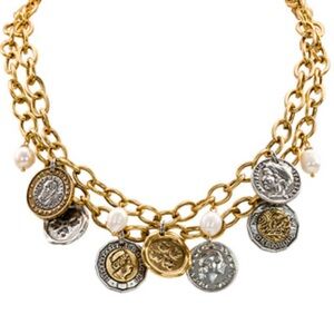 PATRICIA NASH "World Charm" Necklace Double Chain Gold/Silvertone Gift Ready C3